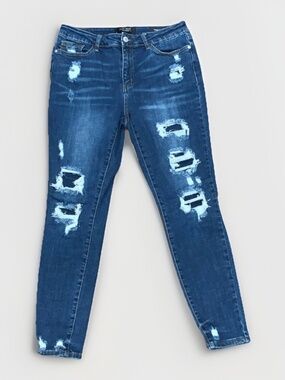 vintage Judy Blue Skinny Distressed Stretch Blue Denim Jeans Button Zip sku 058